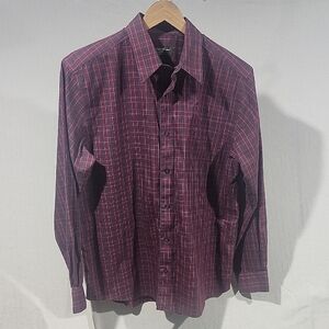 Eddie Bauer‎ Classic Fit Wrinkle Resistant Men's Burgundy Plaid Cotton Shirt -L
